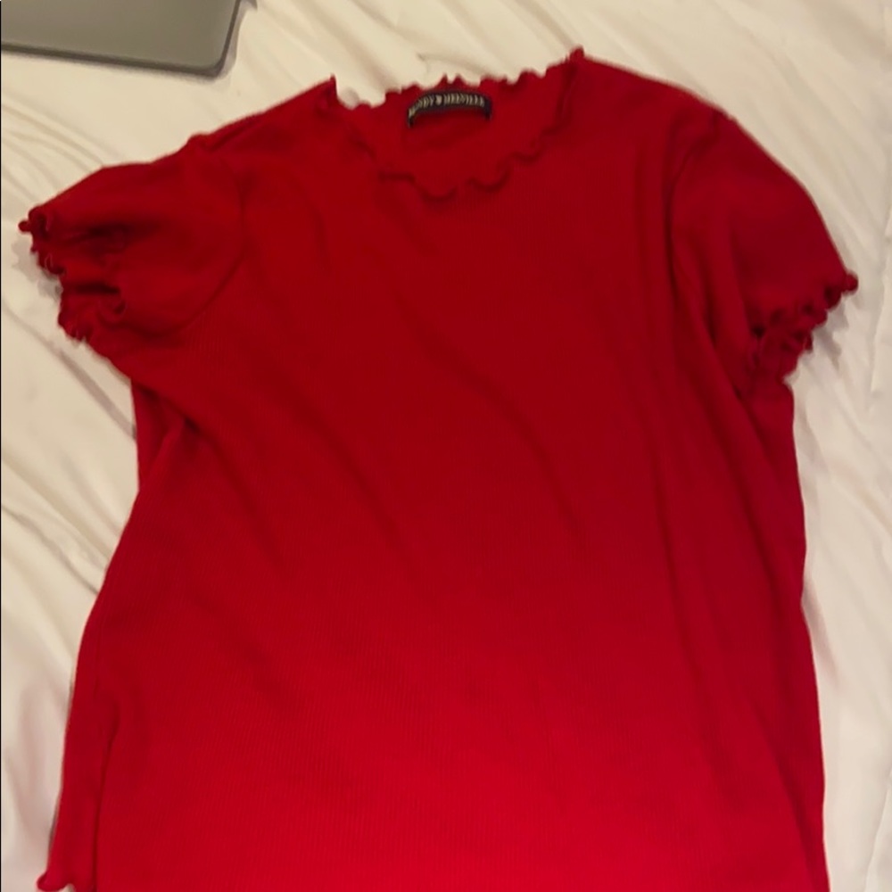 Brandy Melville Red Ruffle Tee